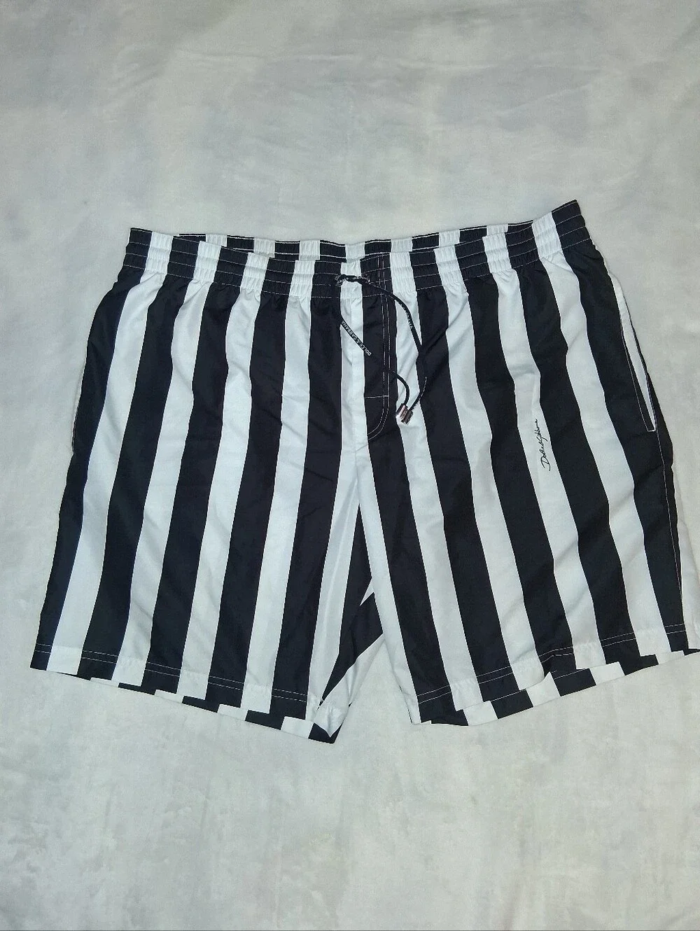 Dolce & Gabbana Black and White Vertical Stripe Men's Swim Trunks Size 34